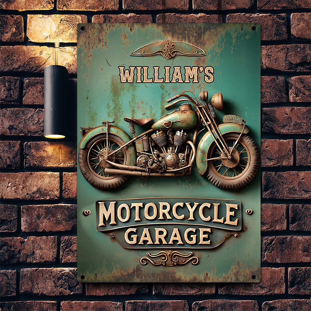 Motorcycle Garage - Personalized Biker Rectangle Metal Sign