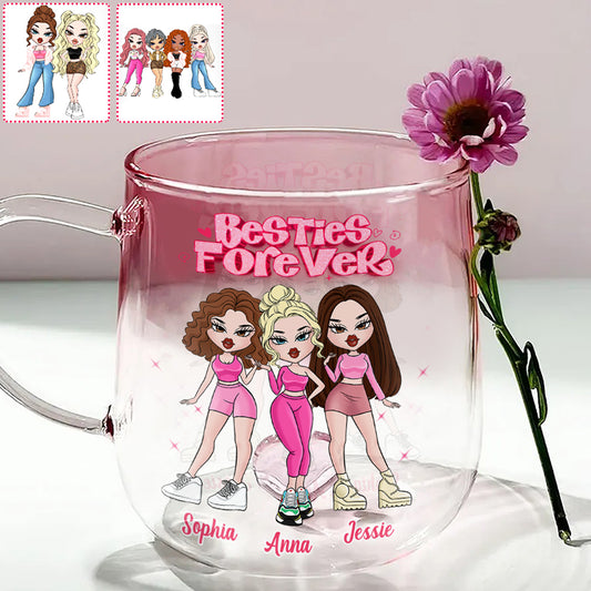Besties Forever - Personalized Bestie Gradient Glass Mug