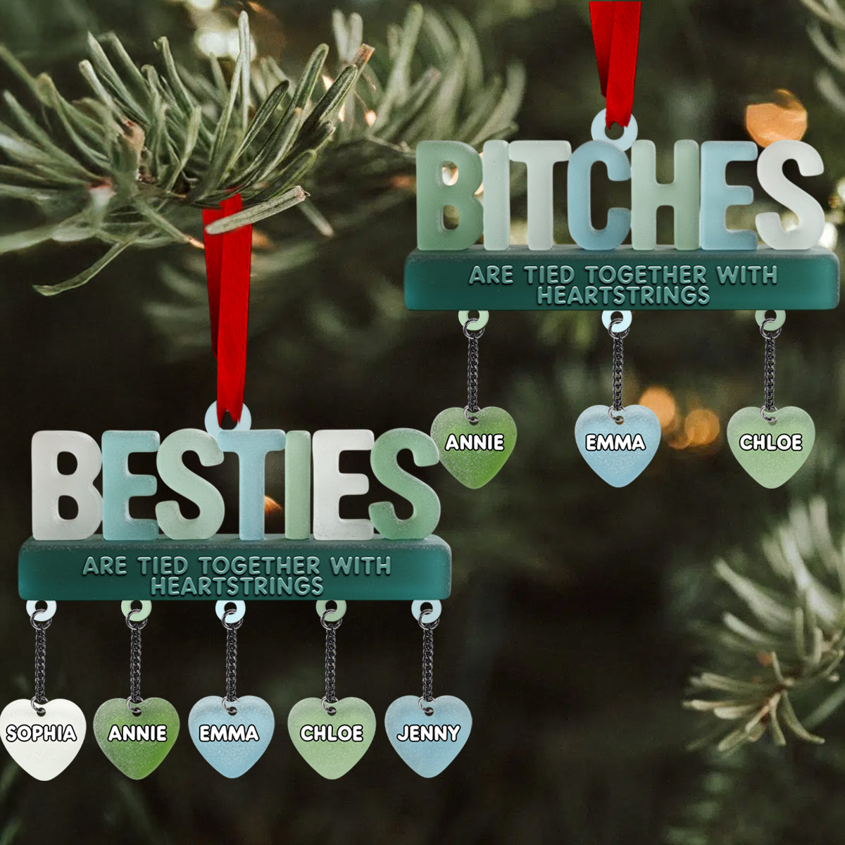 Besties Are Tied Together With Heartstrings - Personalized Bestie Ornament With Charm