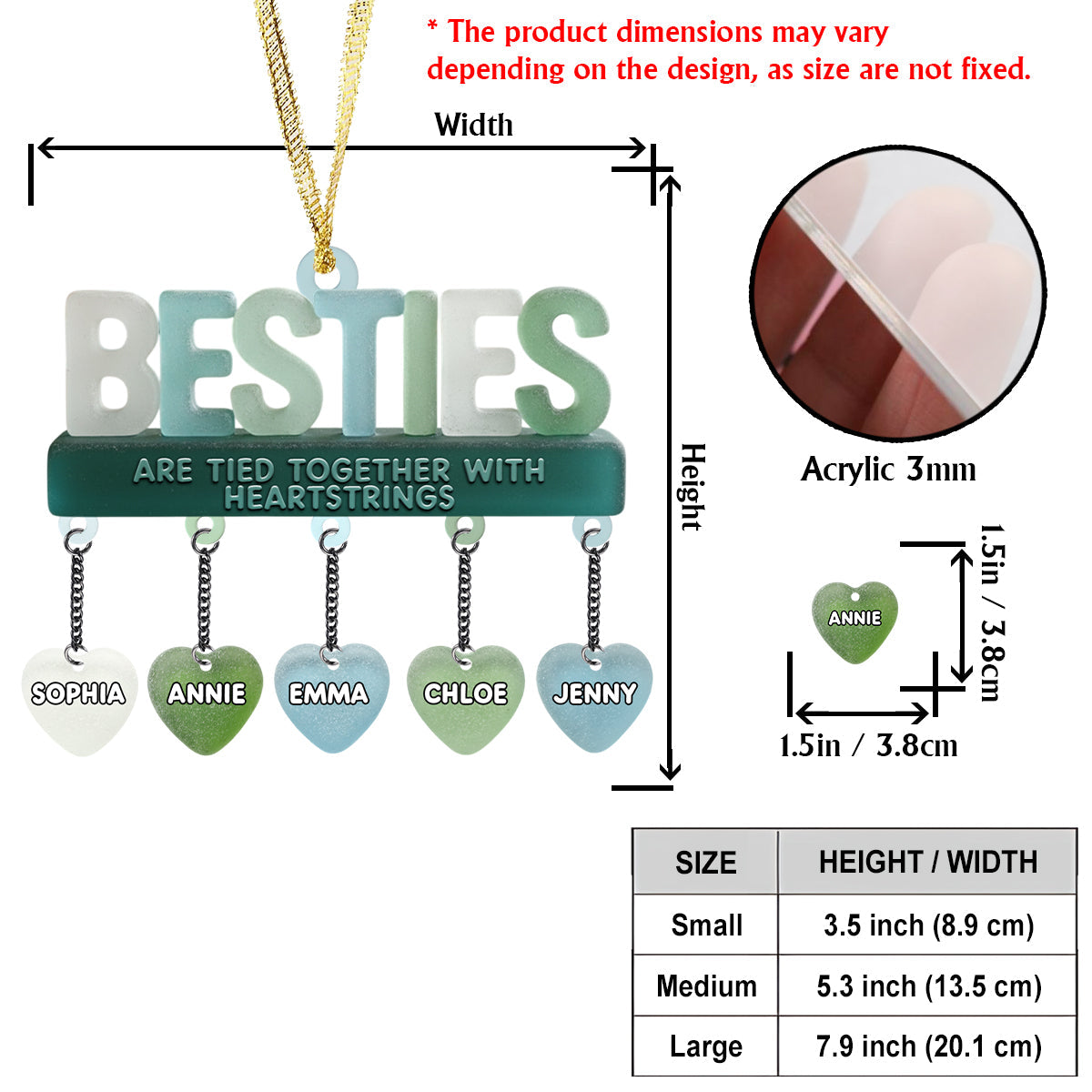 Besties Are Tied Together With Heartstrings - Personalized Bestie Ornament With Charm
