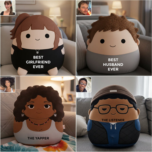 Custom Photo Squishmallow Couple Gift Best Boyfriend Girlfriend Ever - Personalized Couple Faux Fur Shaped Pillow
