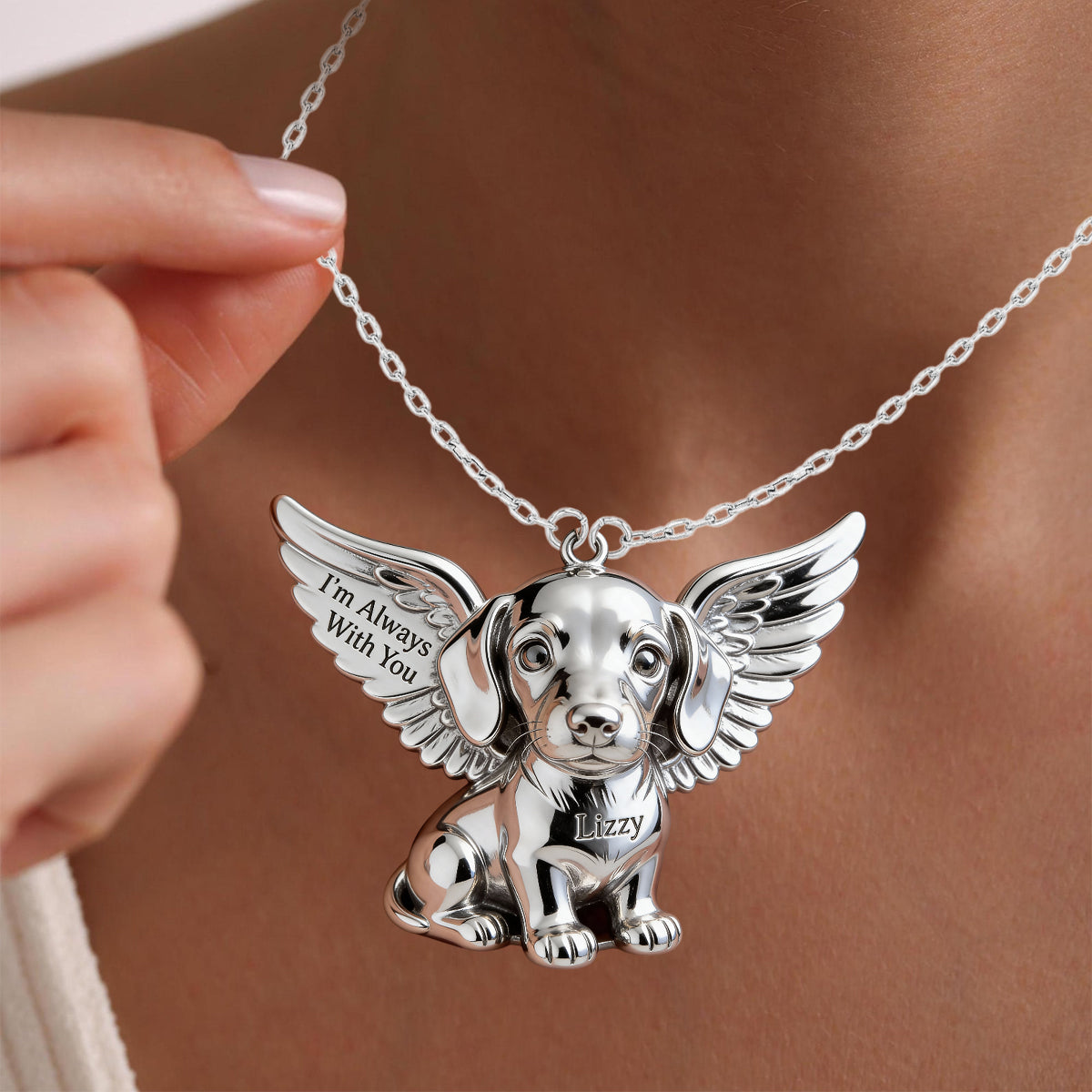 Love My Dog - Personalized Dog Shaped Metal Pendant Necklace