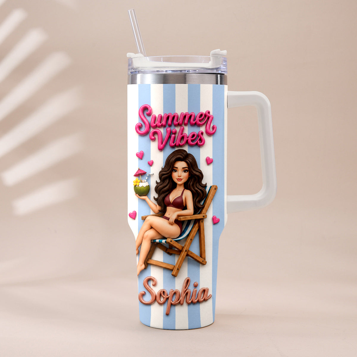 Beach Lovin' Girl - Personalized Sea Lover Tumbler With Handle
