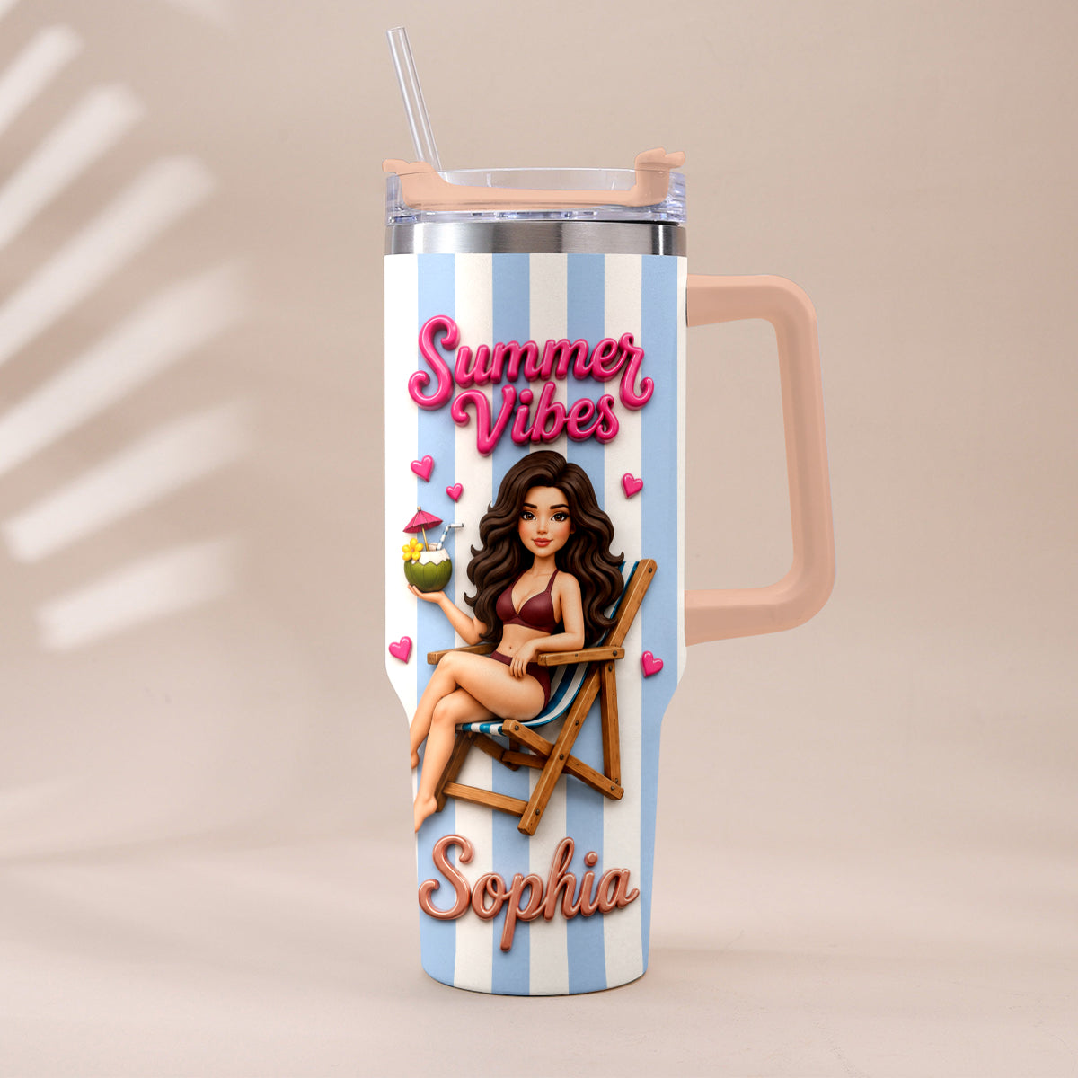 Beach Lovin' Girl - Personalized Sea Lover Tumbler With Handle