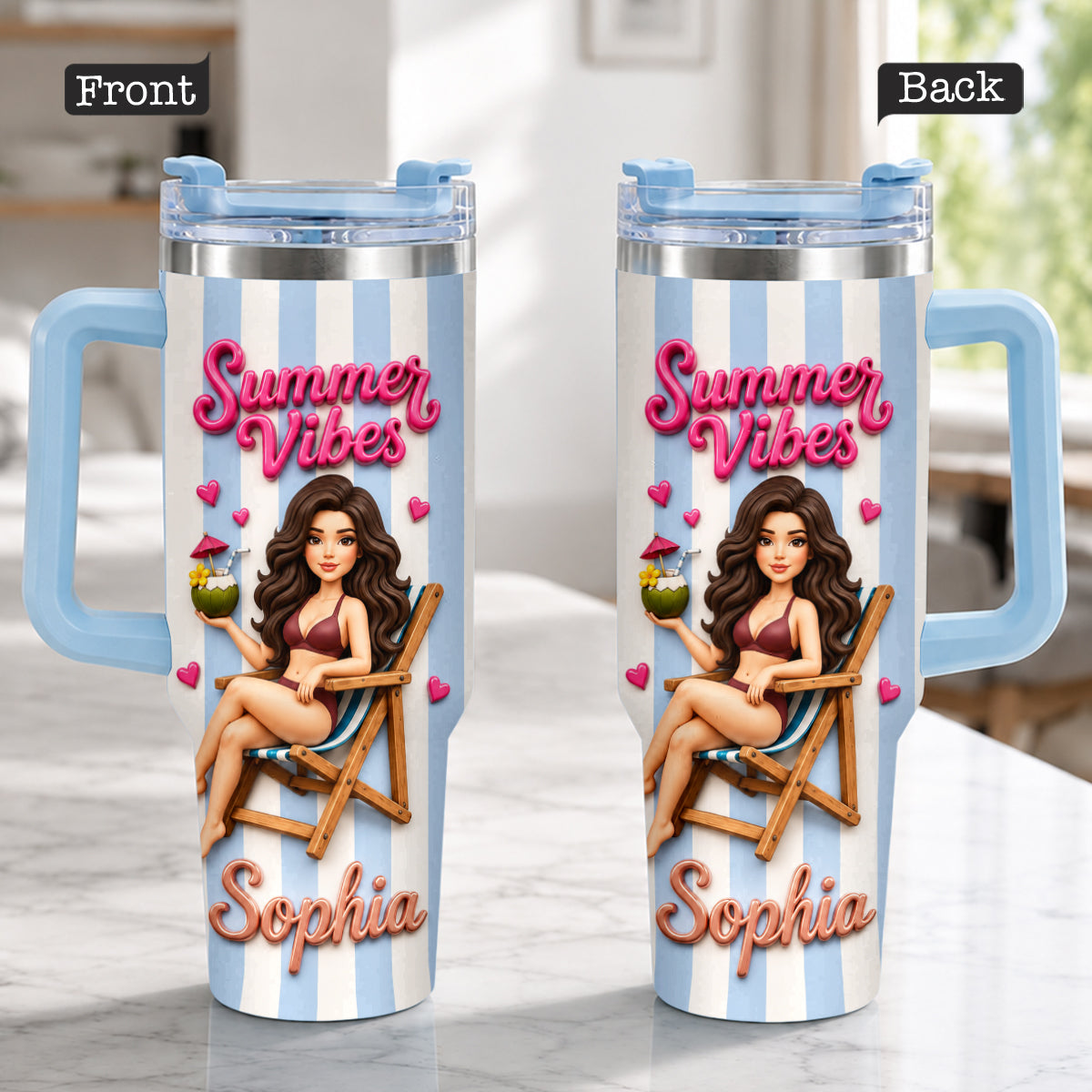 Beach Lovin' Girl - Personalized Sea Lover Tumbler With Handle