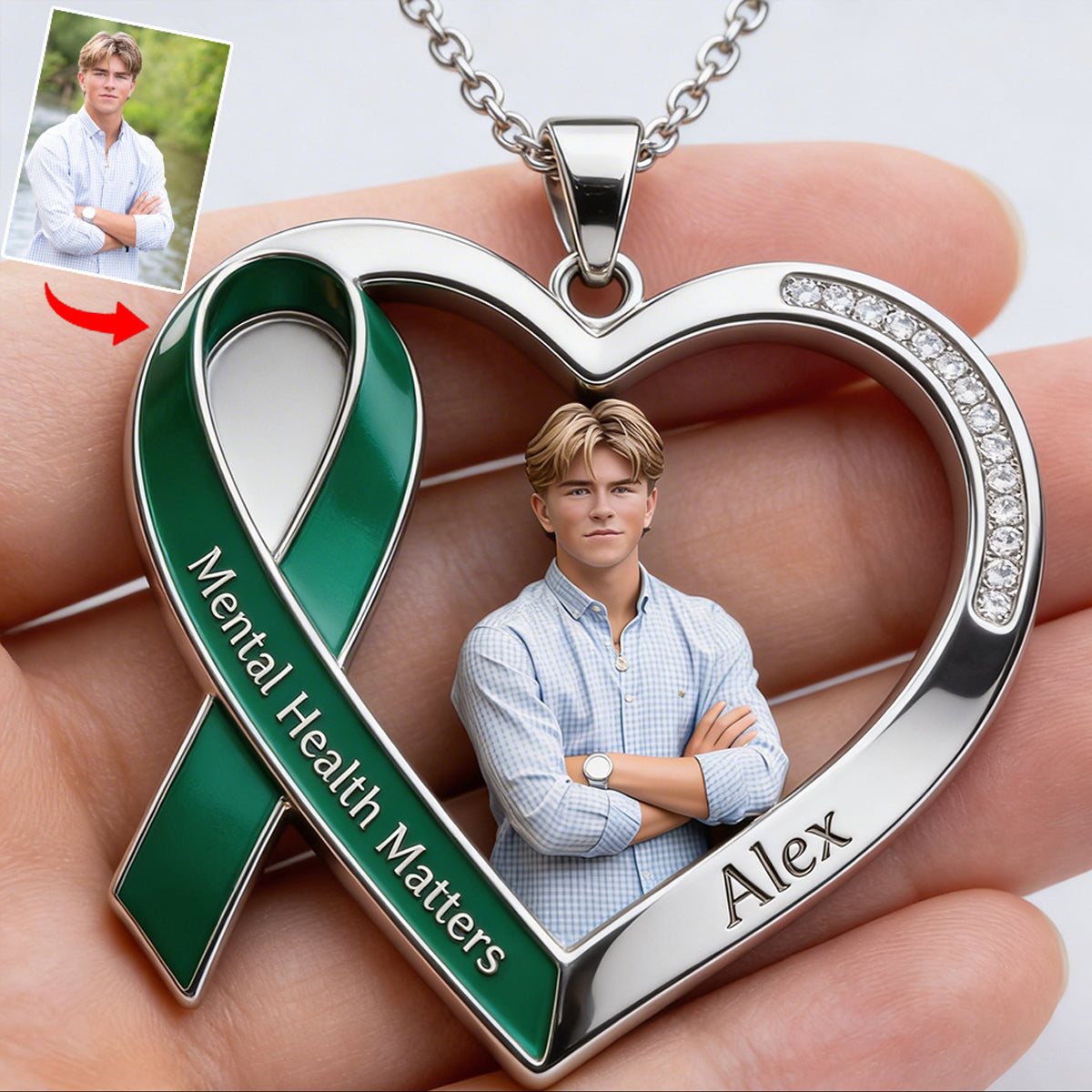 Custom Any Photo - Mental Health Matters - Personalized Mental Health Awareness Shaped Metal Pendant Necklace