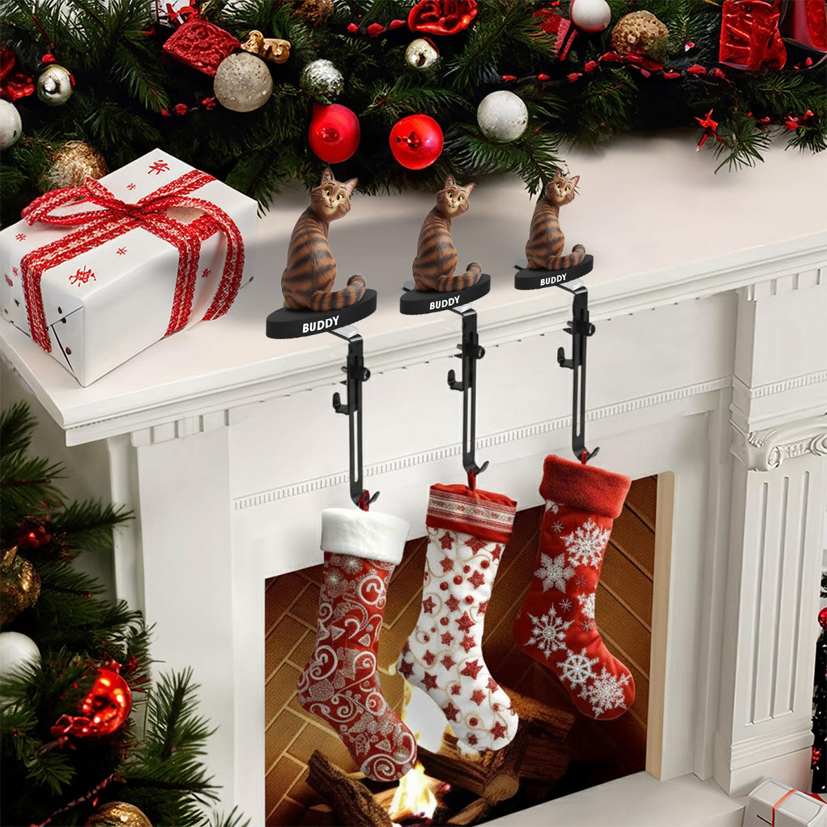 Funny Cats - Personalized Cat Shaped Stocking Hanger