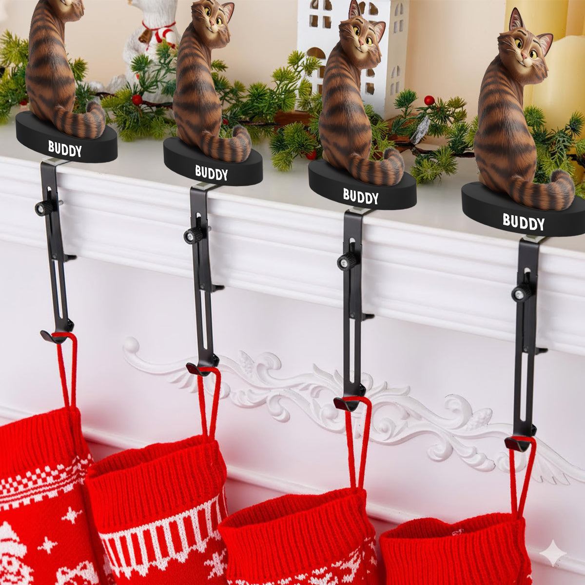 Funny Cats - Personalized Cat Shaped Stocking Hanger