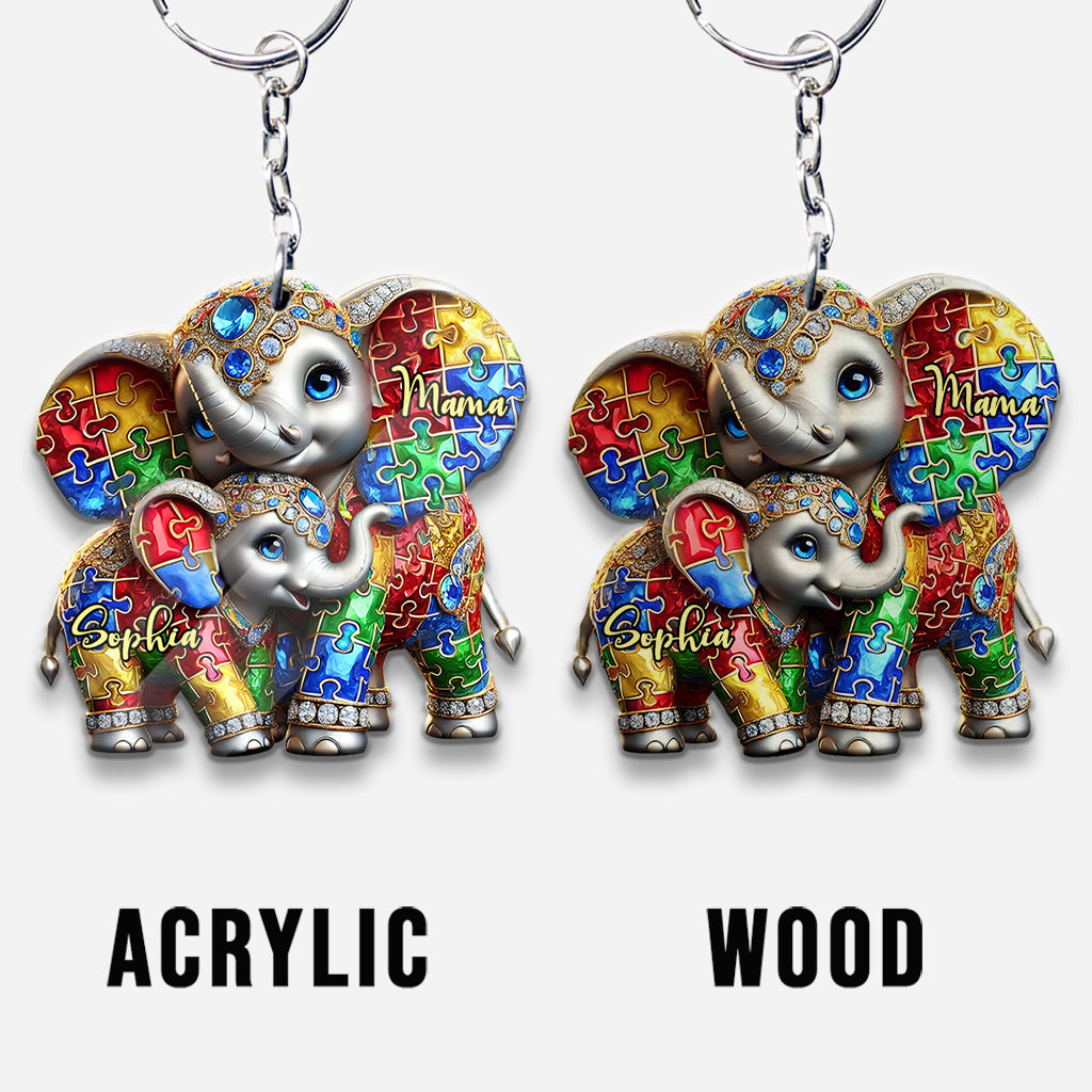 Autism Elephant Mom - Personalized Autism Awareness Keychain
