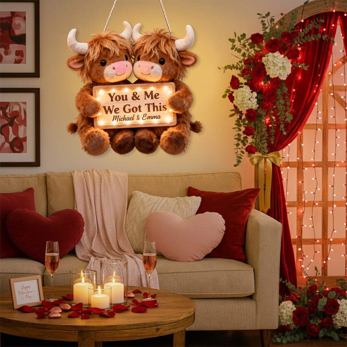 You & Me We Got This - Personalized Highland Cow LED Light Acrylic Sign