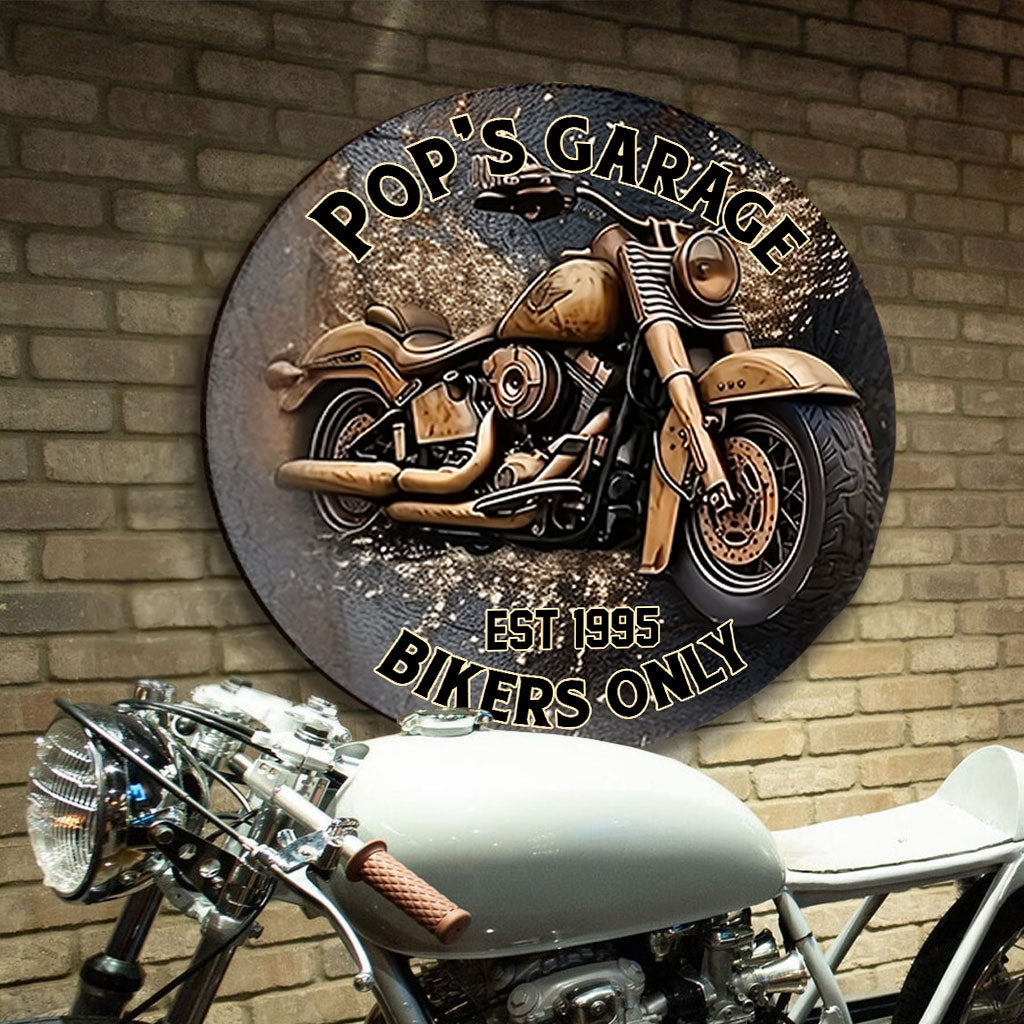 Biker Only Motorcycle Garage - Personalized Biker Round Metal Sign