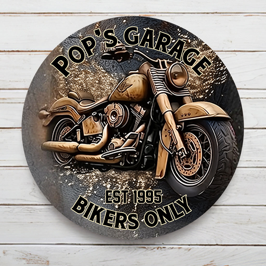 Biker Only Motorcycle Garage - Personalized Biker Round Metal Sign