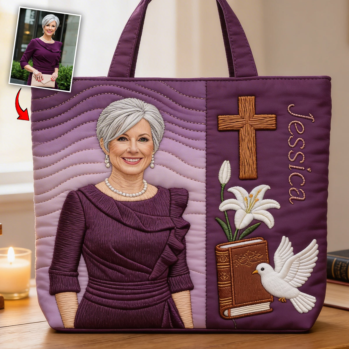 Custom Any Photo Believe - Personalized Christian Quilted Tote Bag