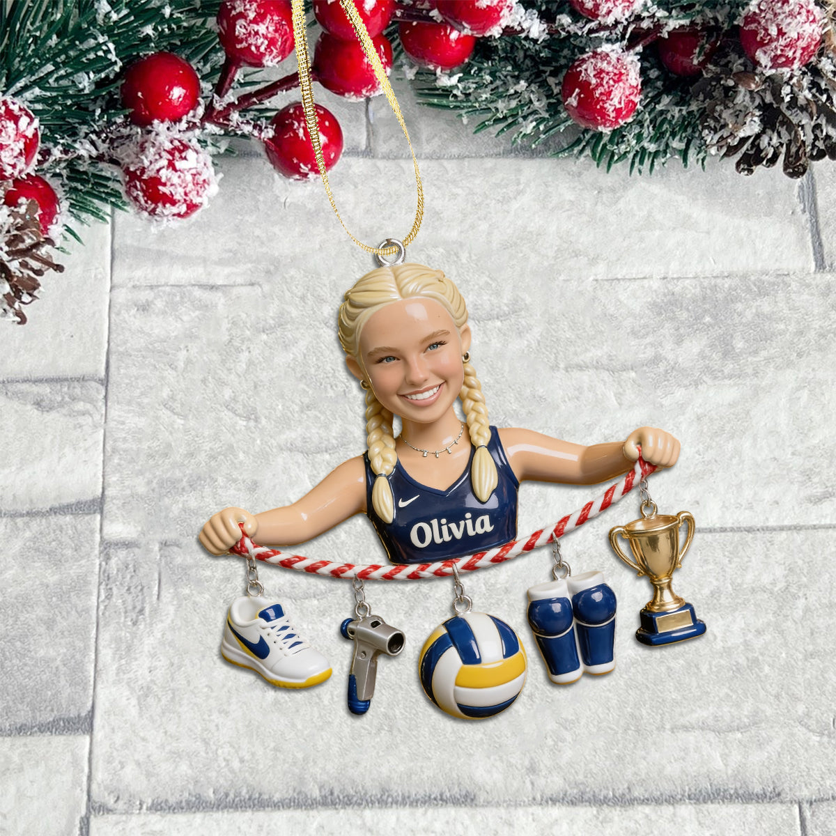 Peace, Love & Volleyball - Personalized Volleyball Ornament With Charm