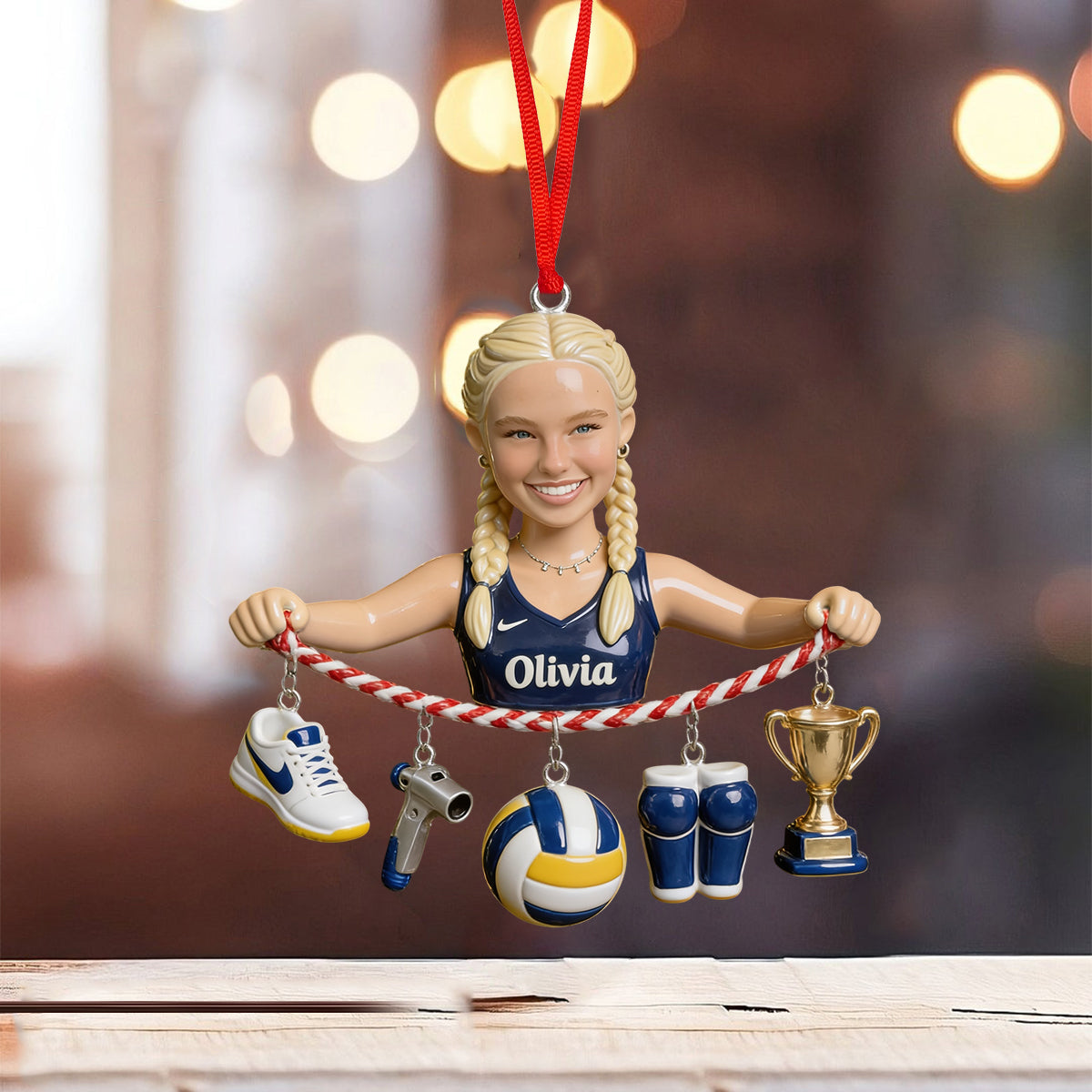 Peace, Love & Volleyball - Personalized Volleyball Ornament With Charm