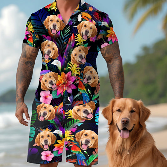 Floral Hawaiian - Personalized Dog Hawaiian Shirt & Men Shorts