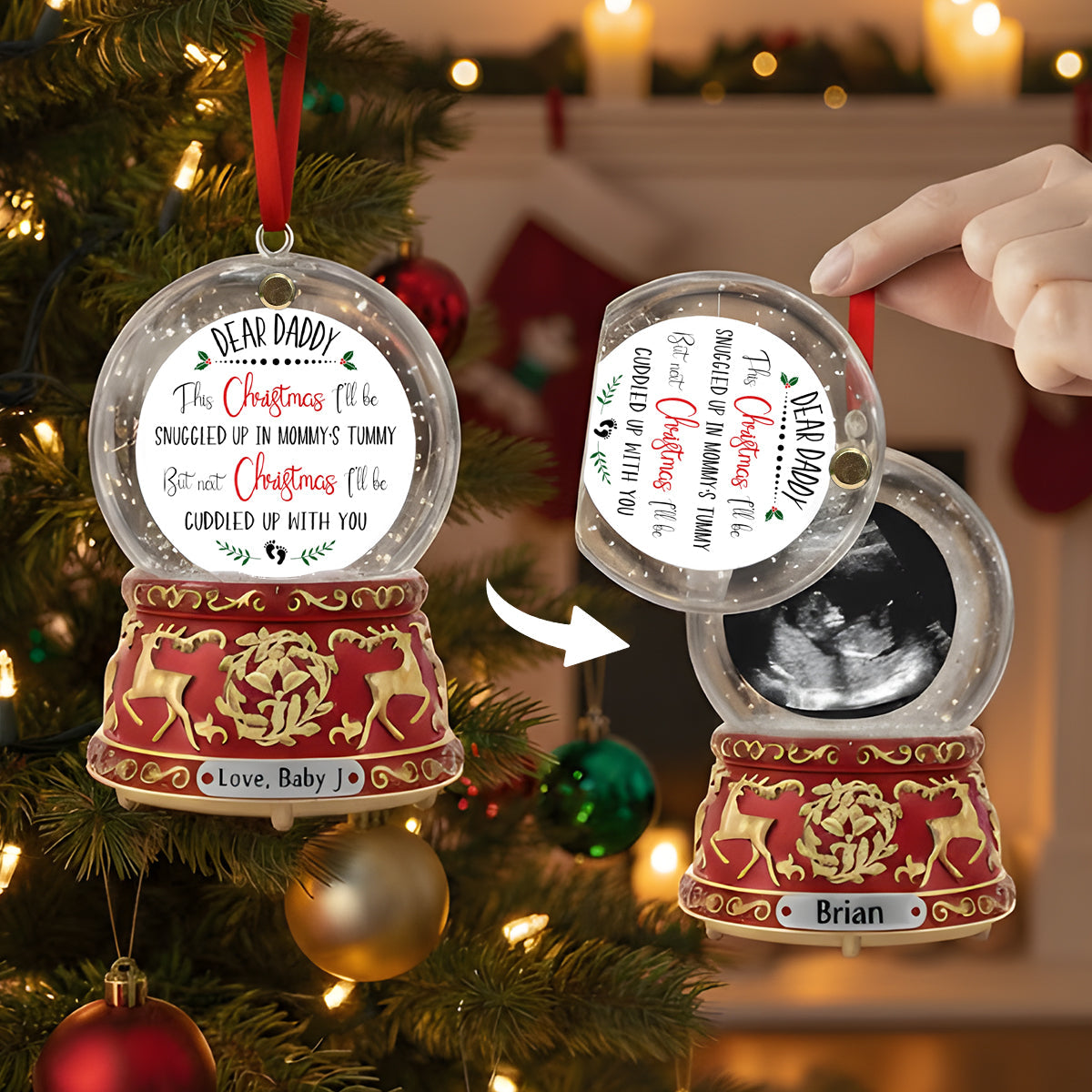 Love From The Bump - Perfect Gift For Daddy-to-be - Crystal Snowball Music Box Ornament - Personalized Pregnancy Flip Ornament
