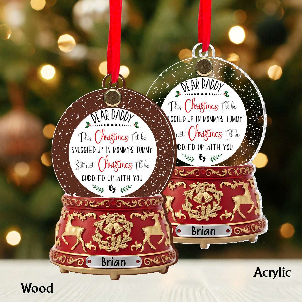 Love From The Bump - Perfect Gift For Daddy-to-be - Crystal Snowball Music Box Ornament - Personalized Pregnancy Flip Ornament