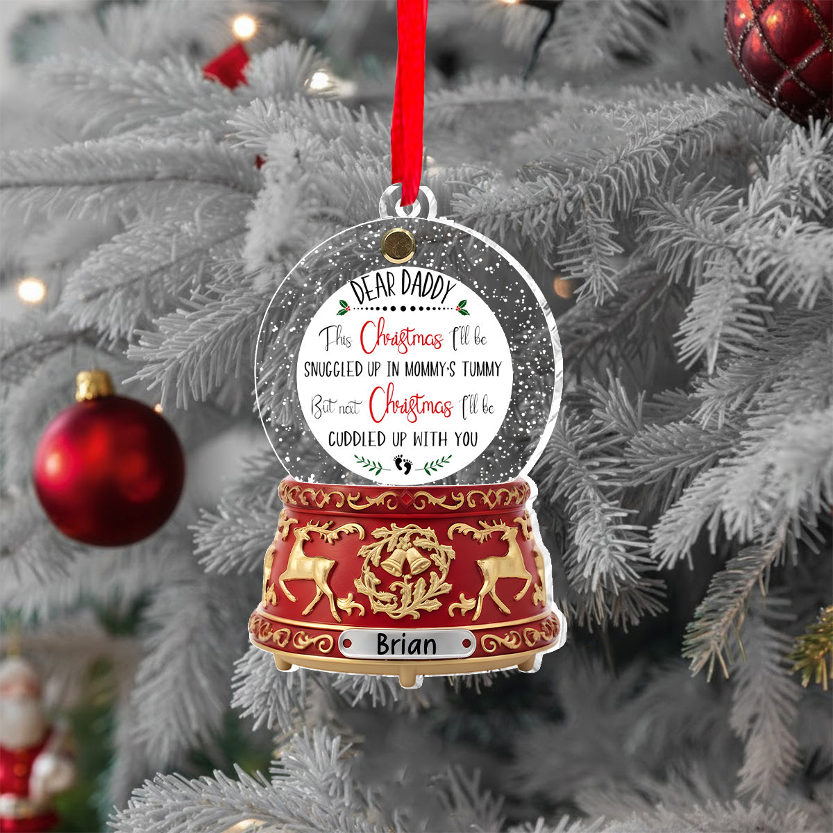 Love From The Bump - Perfect Gift For Daddy-to-be - Crystal Snowball Music Box Ornament - Personalized Pregnancy Flip Ornament