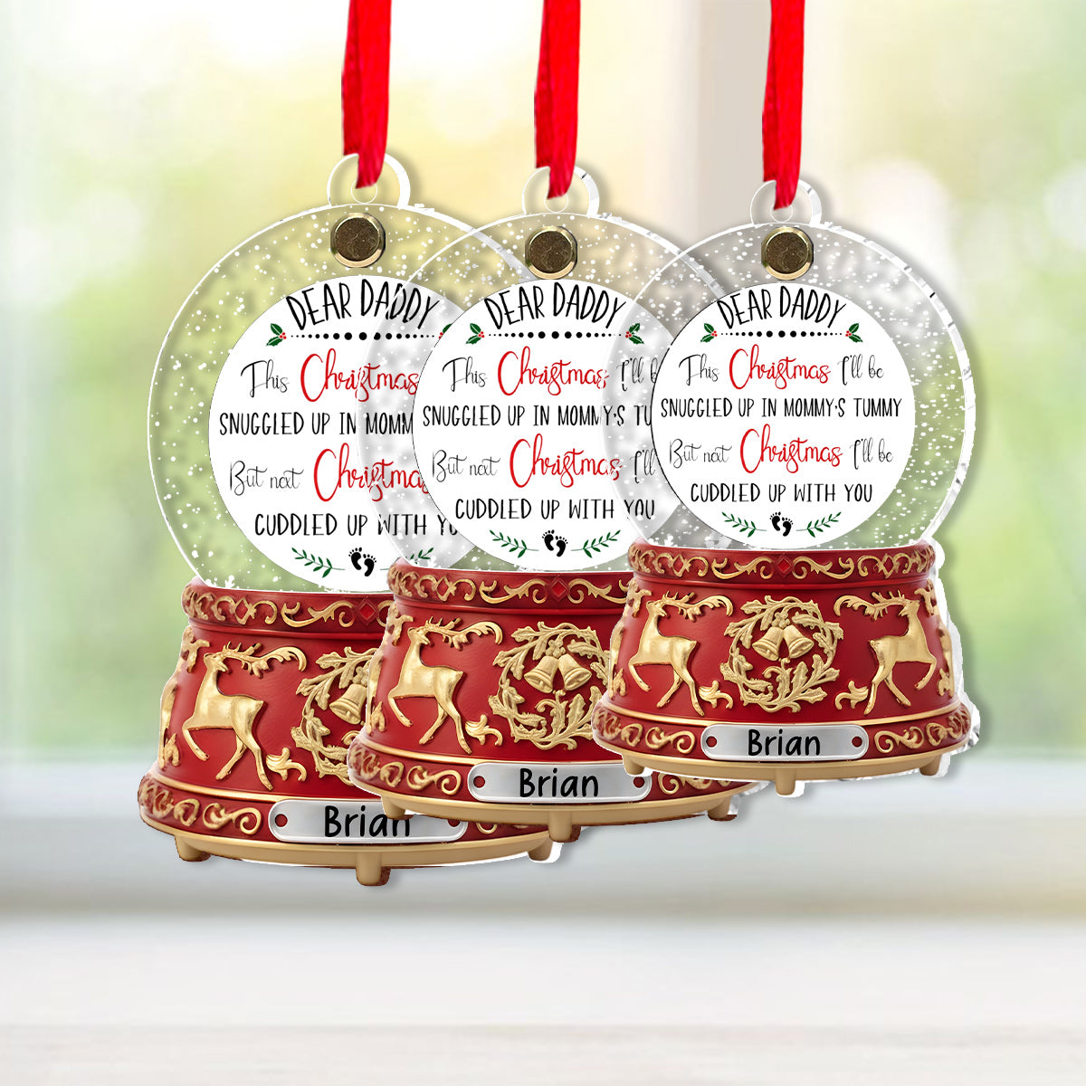 Love From The Bump - Perfect Gift For Daddy-to-be - Crystal Snowball Music Box Ornament - Personalized Pregnancy Flip Ornament