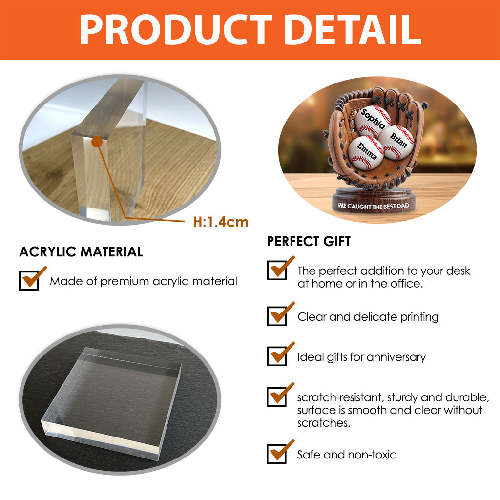 We Caught The Best Dad - Personalized Baseball Custom Shaped Acrylic Plaque