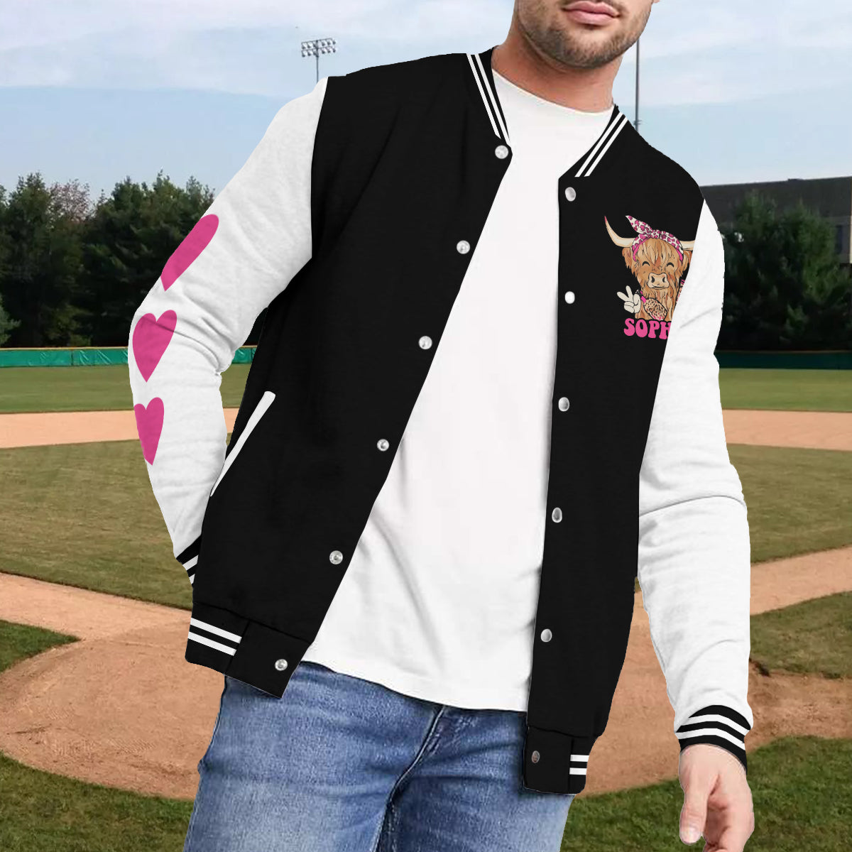 Love Highland Cow - Personalized Highland Cow Varsity Jacket