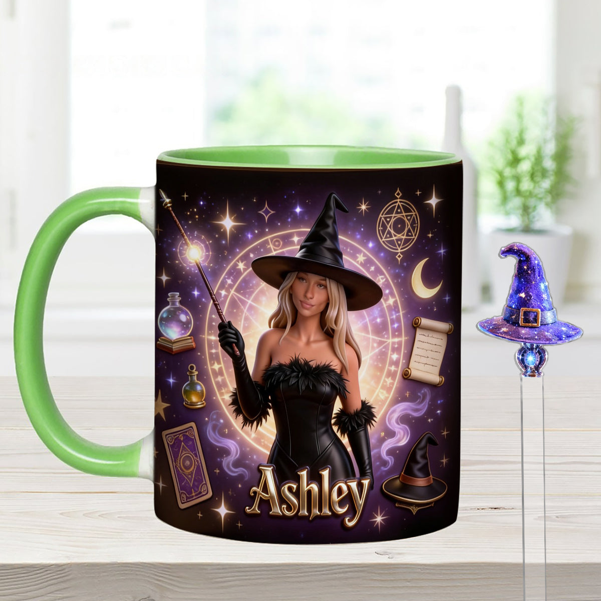 Love Wizard, Witch - Personalized Witch Set Accent Mug with Acrylic Stirrers