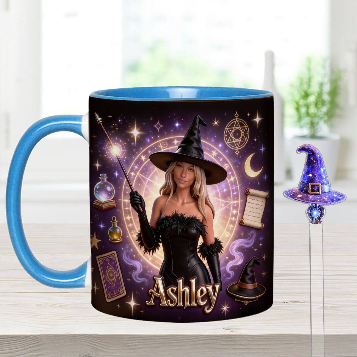 Love Wizard, Witch - Personalized Witch Set Accent Mug with Acrylic Stirrers