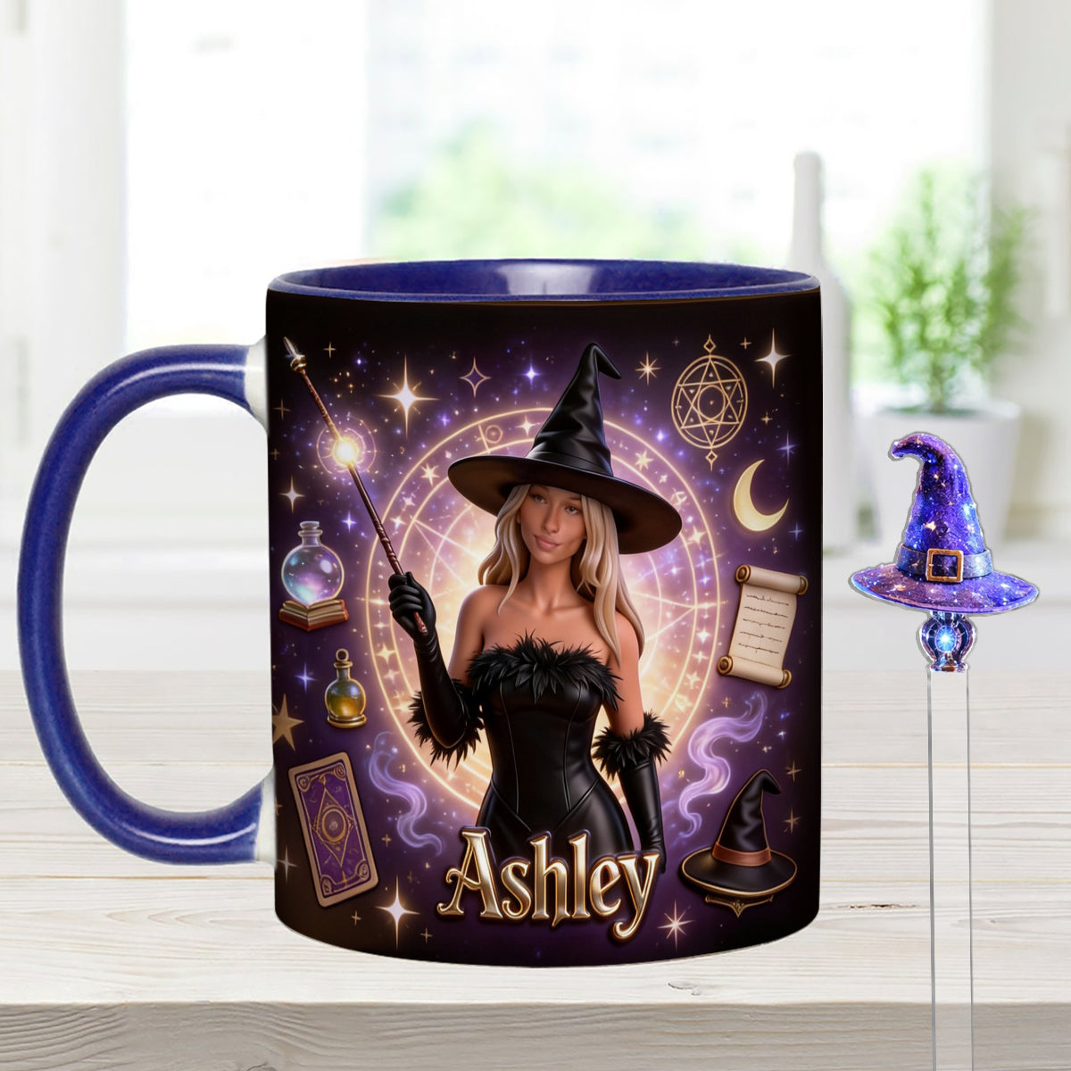 Love Wizard, Witch - Personalized Witch Set Accent Mug with Acrylic Stirrers
