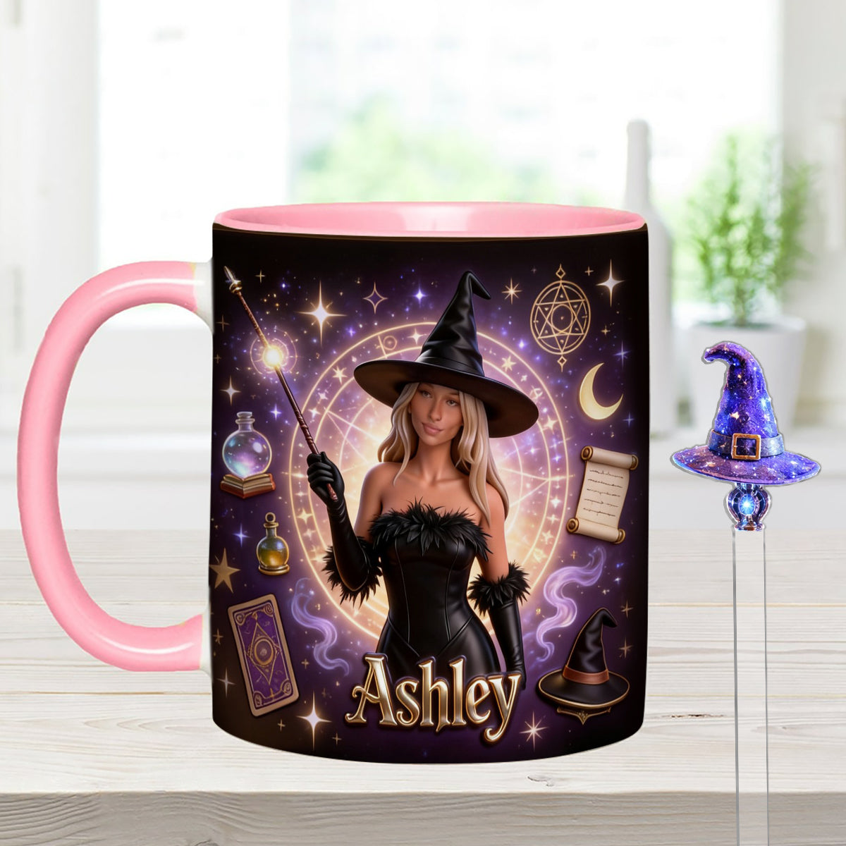 Love Wizard, Witch - Personalized Witch Set Accent Mug with Acrylic Stirrers