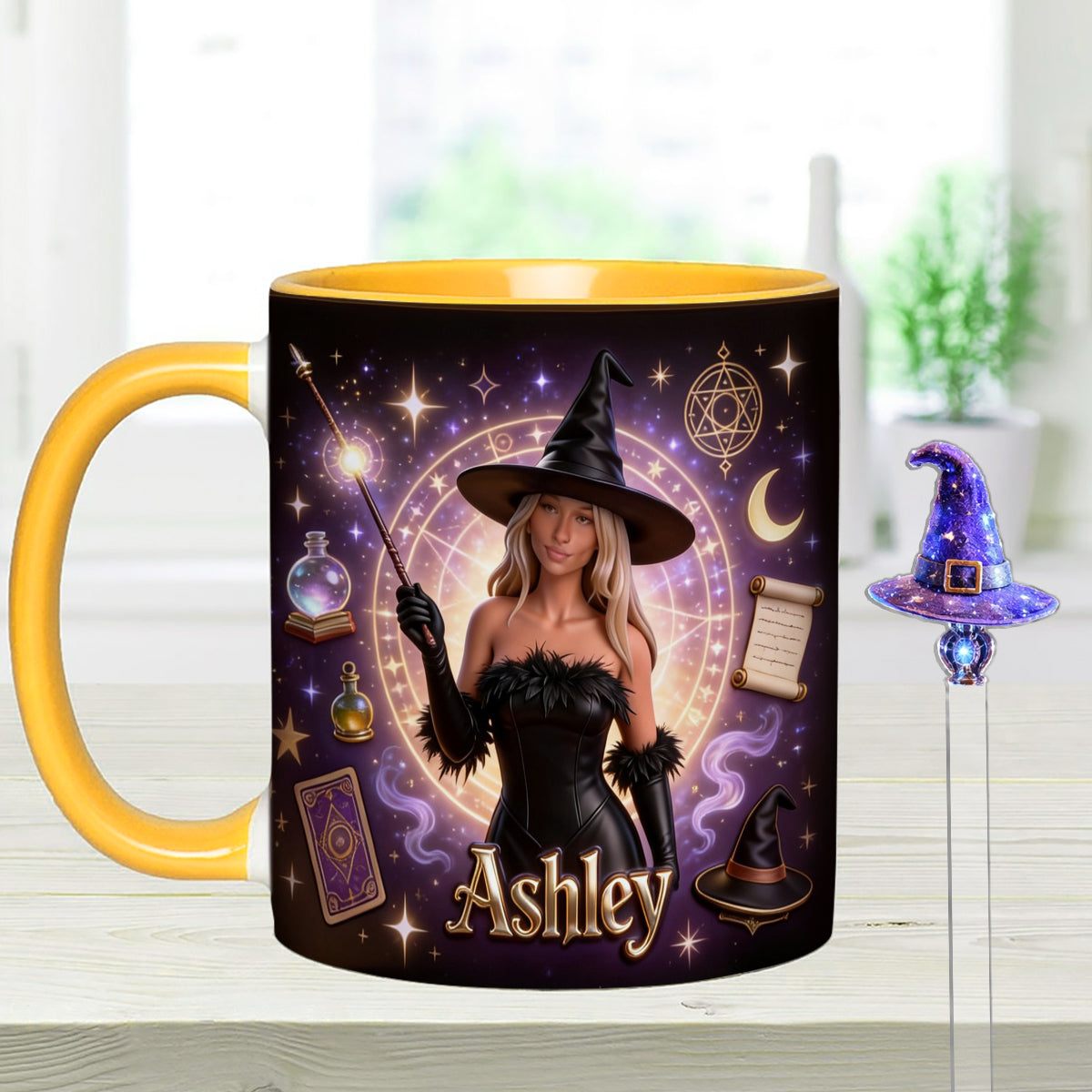 Love Wizard, Witch - Personalized Witch Set Accent Mug with Acrylic Stirrers