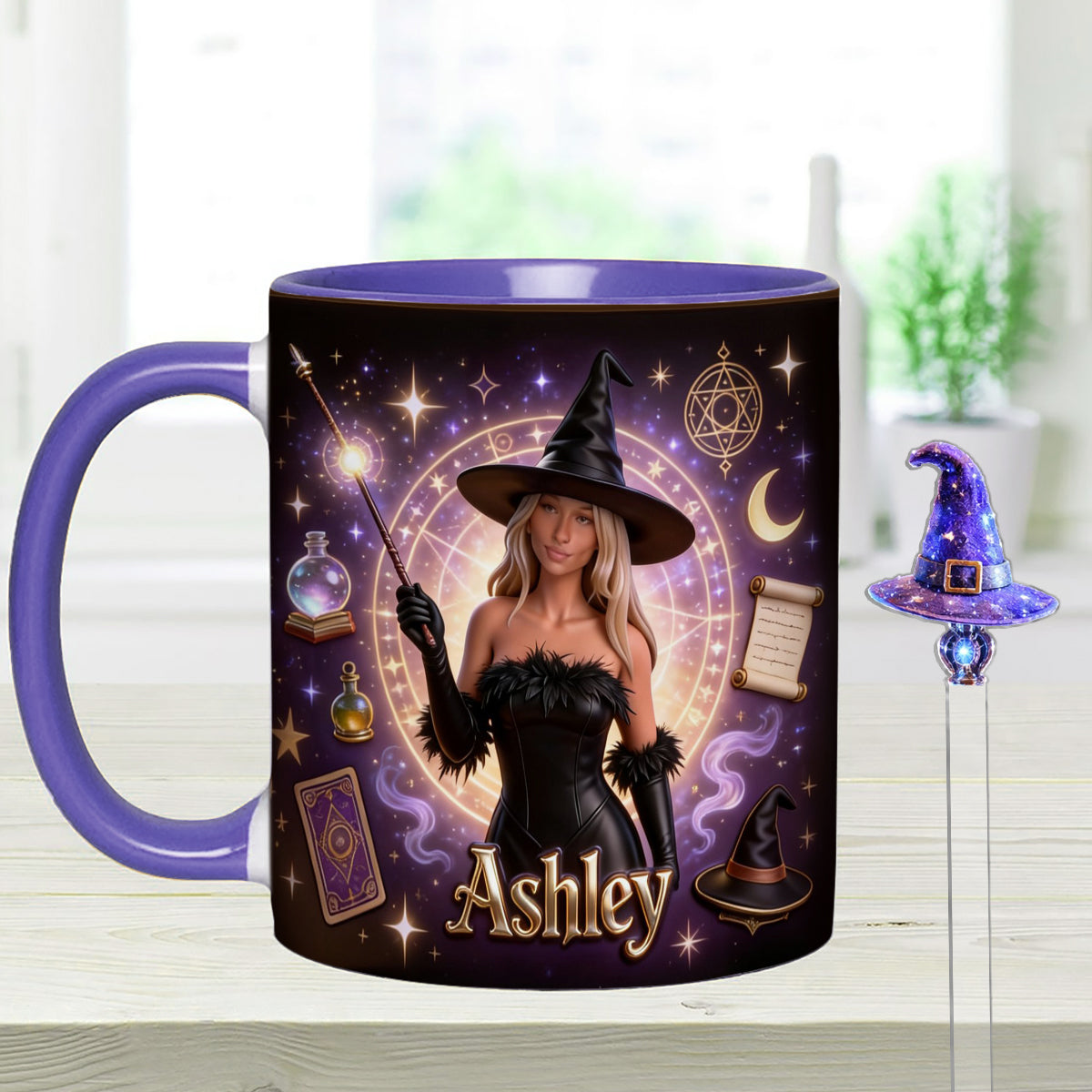 Love Wizard, Witch - Personalized Witch Set Accent Mug with Acrylic Stirrers