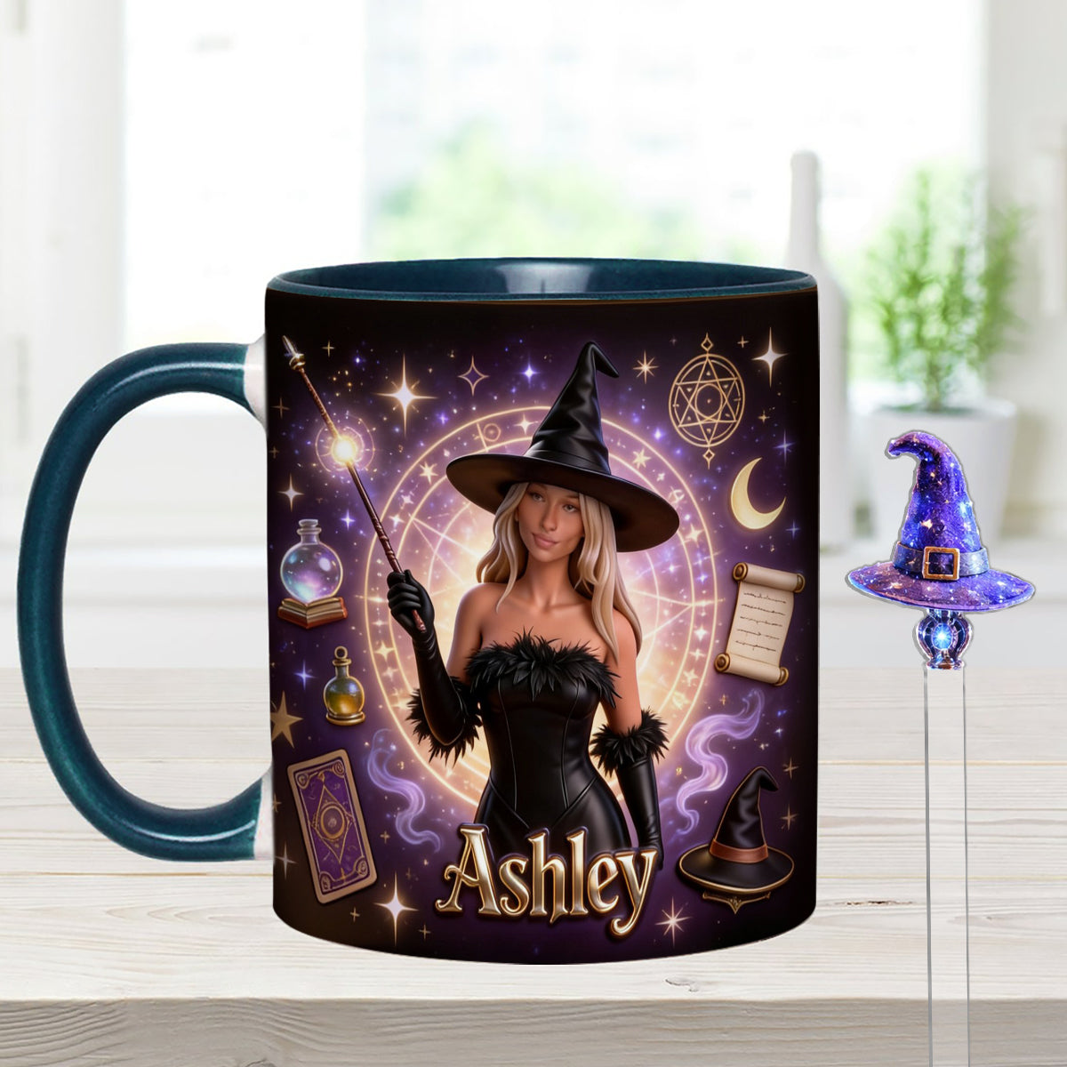 Love Wizard, Witch - Personalized Witch Set Accent Mug with Acrylic Stirrers