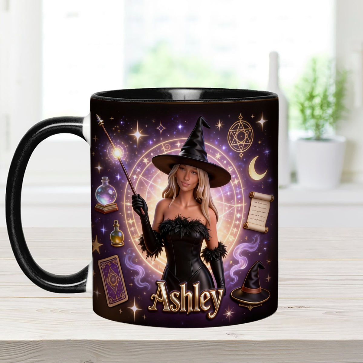 Love Wizard, Witch - Personalized Witch Set Accent Mug with Acrylic Stirrers