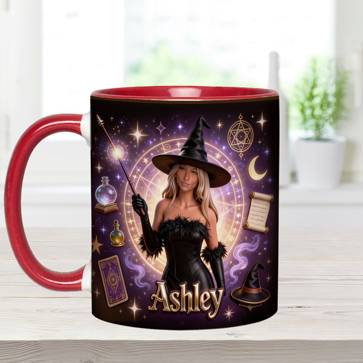 Love Wizard, Witch - Personalized Witch Set Accent Mug with Acrylic Stirrers