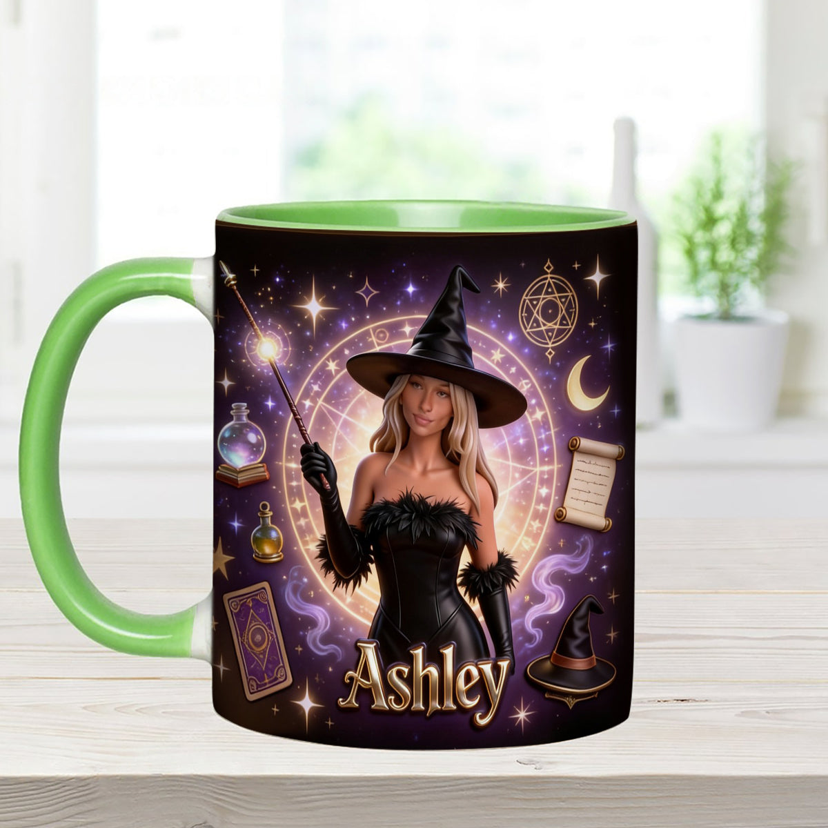 Love Wizard, Witch - Personalized Witch Set Accent Mug with Acrylic Stirrers