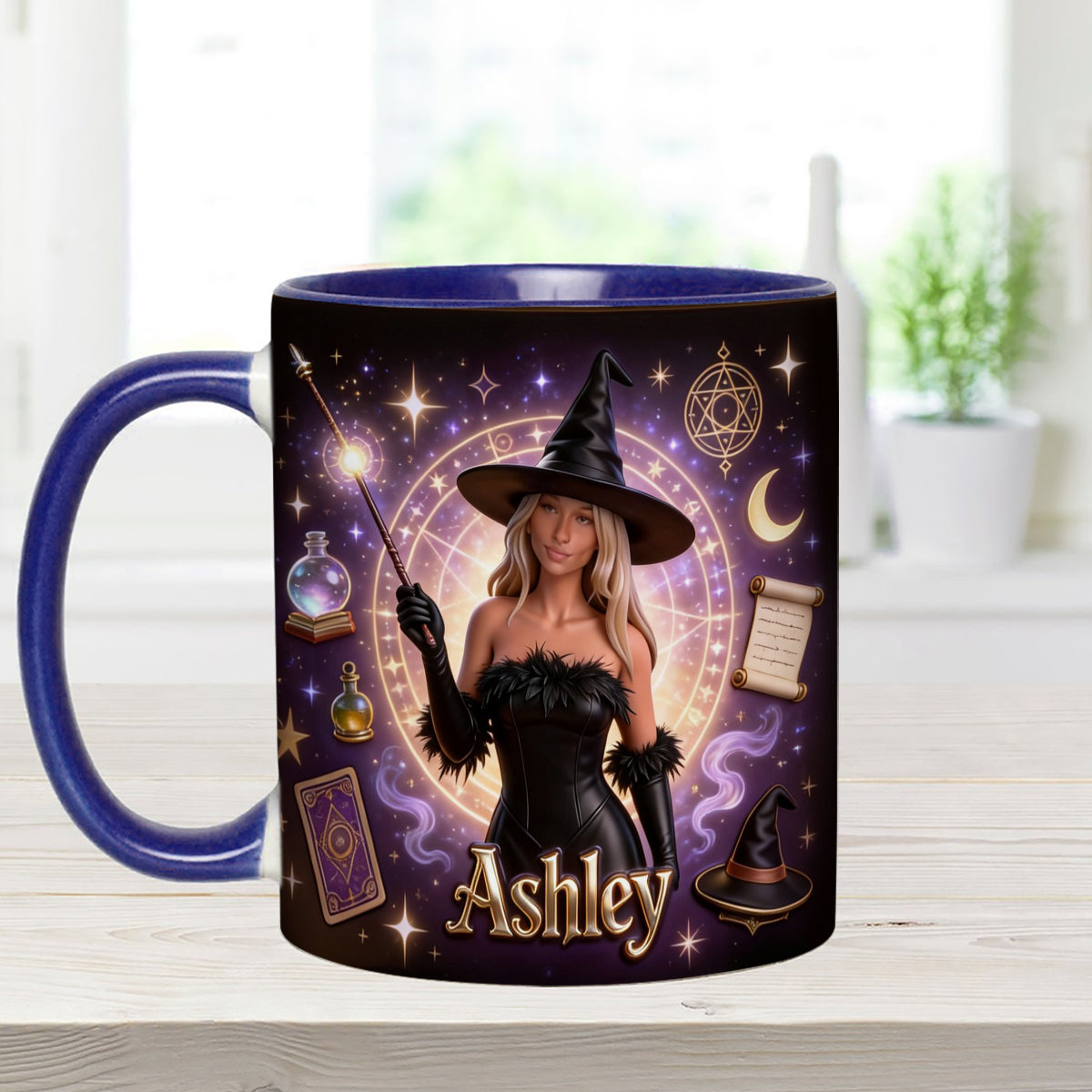 Love Wizard, Witch - Personalized Witch Set Accent Mug with Acrylic Stirrers