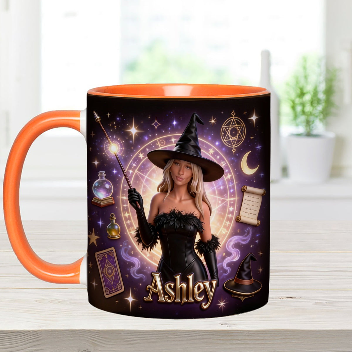 Love Wizard, Witch - Personalized Witch Set Accent Mug with Acrylic Stirrers