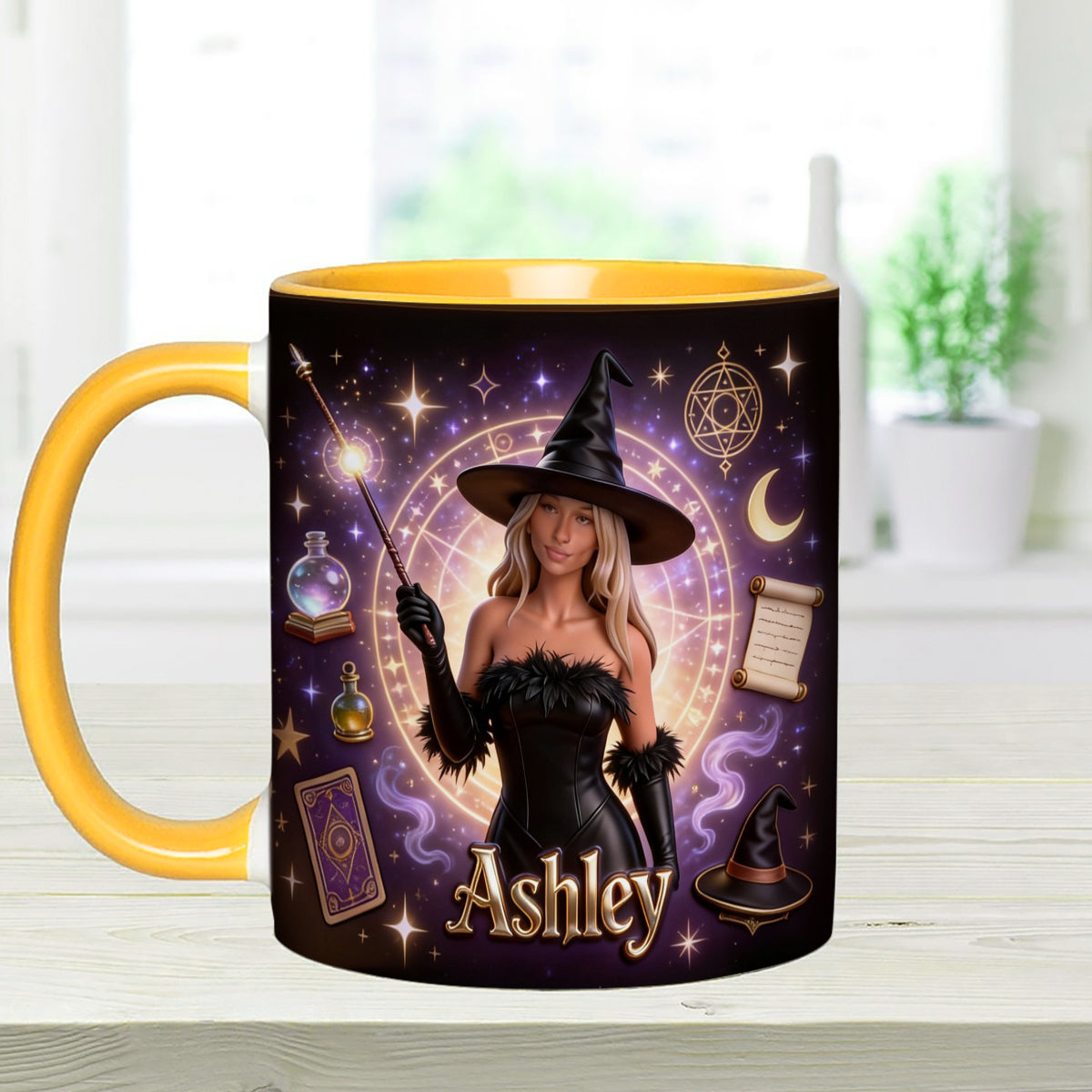 Love Wizard, Witch - Personalized Witch Set Accent Mug with Acrylic Stirrers