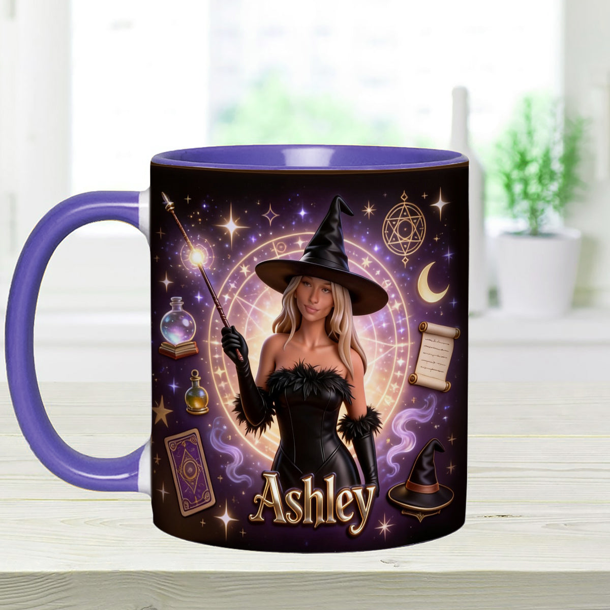 Love Wizard, Witch - Personalized Witch Set Accent Mug with Acrylic Stirrers