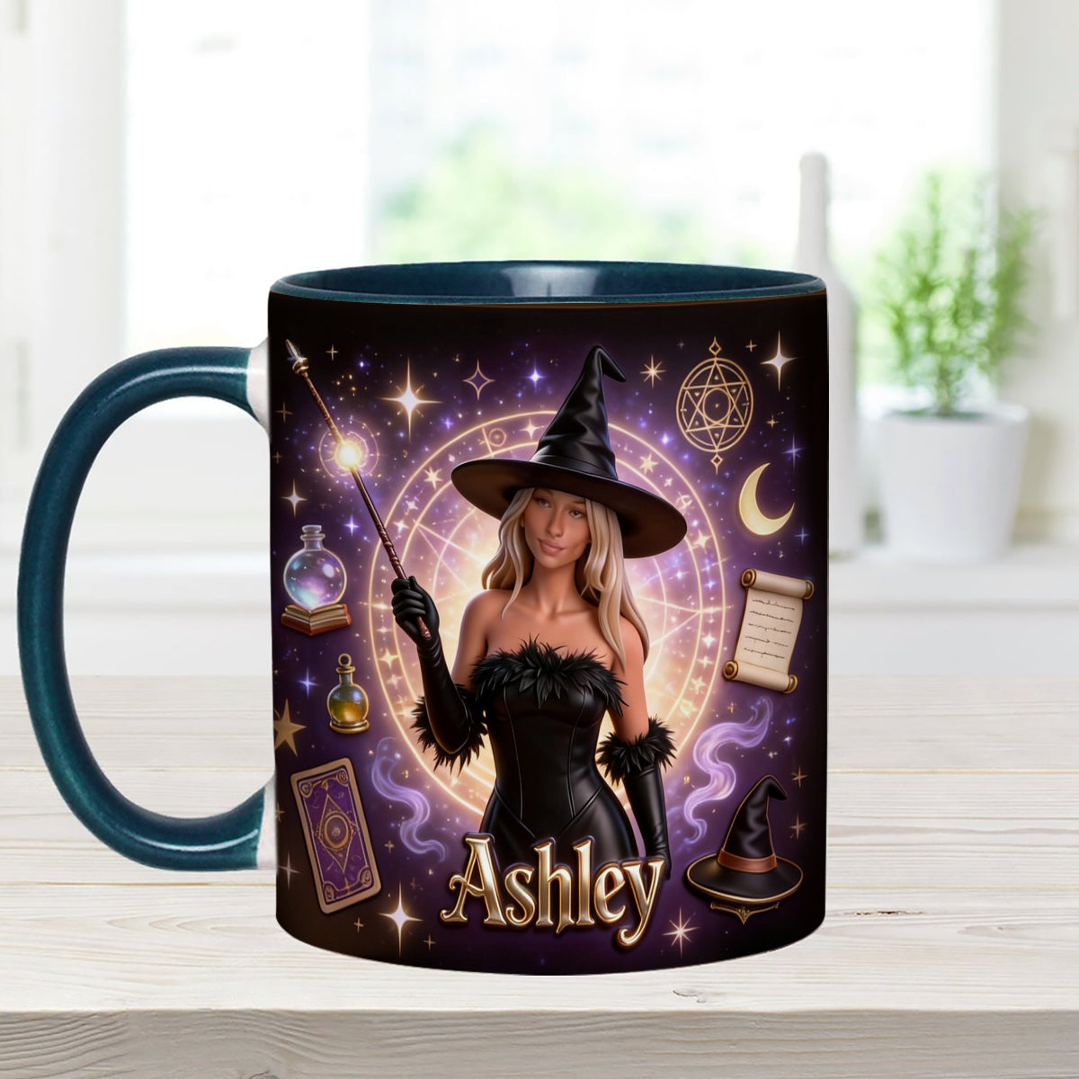 Love Wizard, Witch - Personalized Witch Set Accent Mug with Acrylic Stirrers