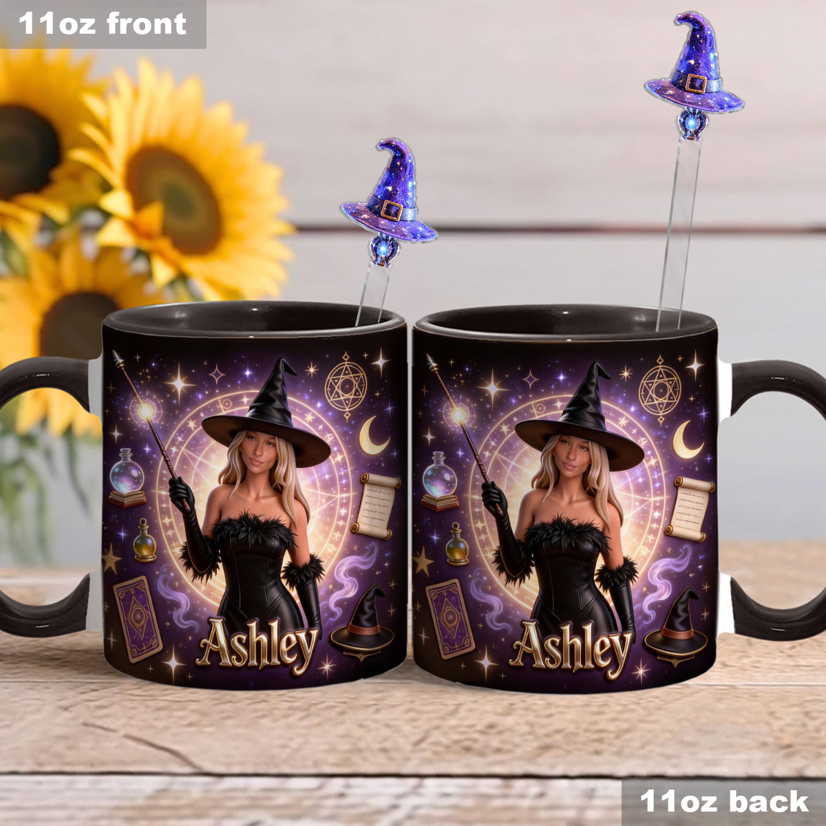 Love Wizard, Witch - Personalized Witch Set Accent Mug with Acrylic Stirrers