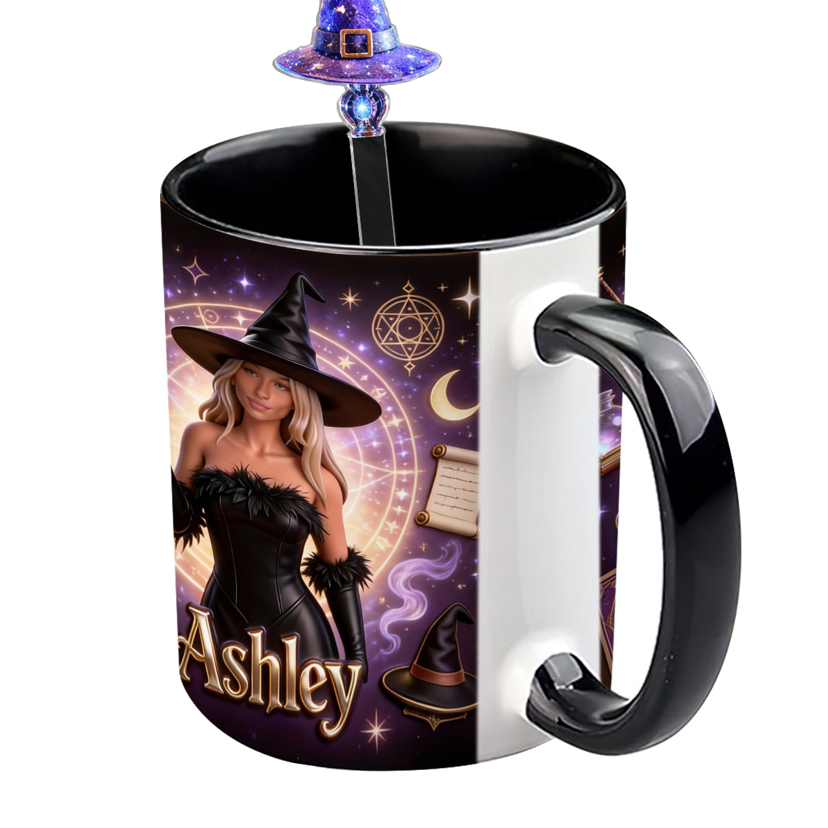 Love Wizard, Witch - Personalized Witch Set Accent Mug with Acrylic Stirrers