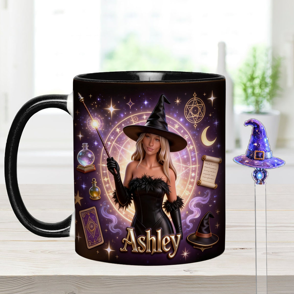 Love Wizard, Witch - Personalized Witch Set Accent Mug with Acrylic Stirrers