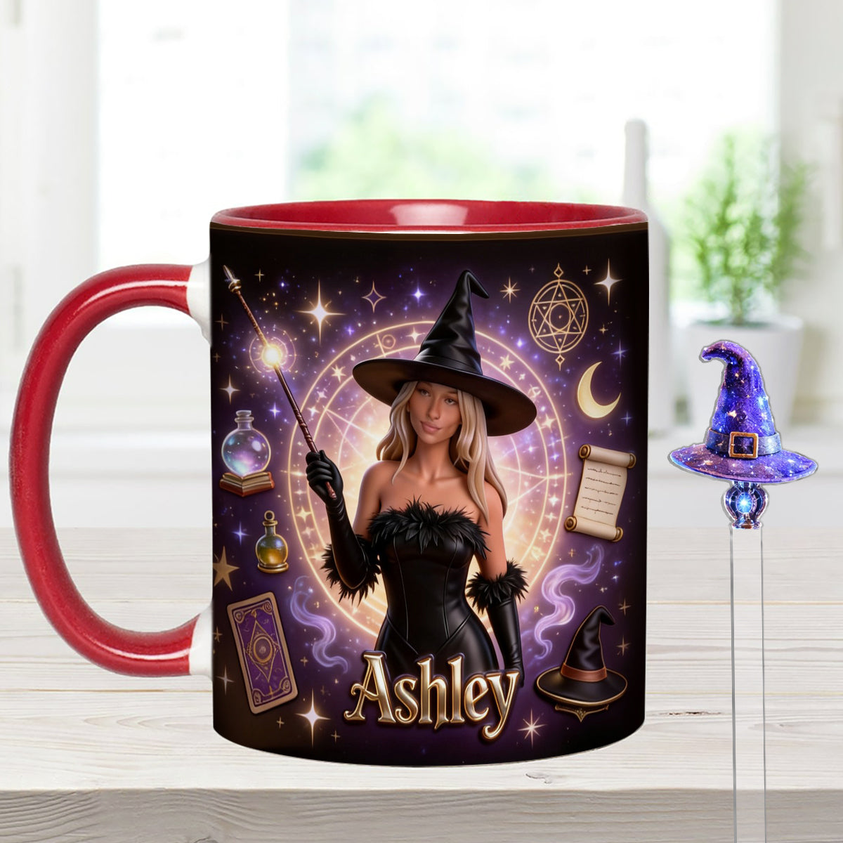 Love Wizard, Witch - Personalized Witch Set Accent Mug with Acrylic Stirrers