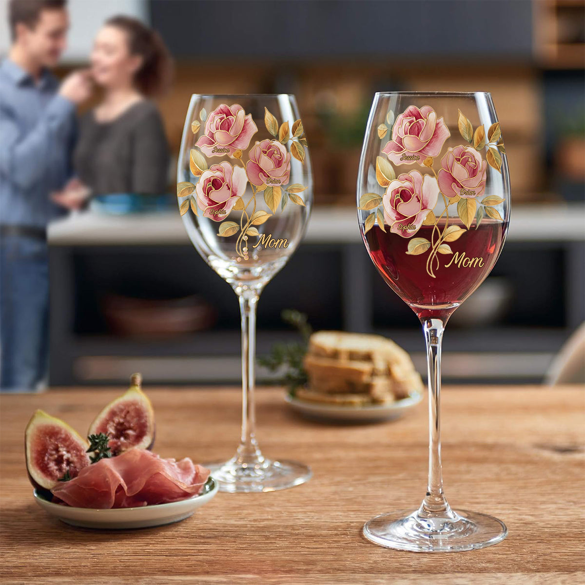 Rose Stained Glass Style Gift For Mother/ Mom/... - Personalized Mother Wine Glass With Long Stem