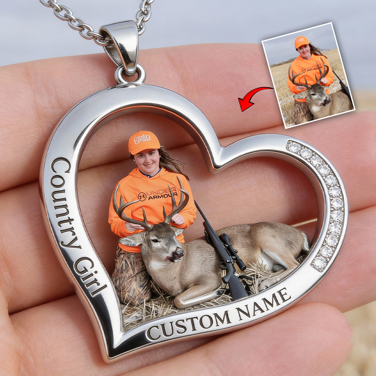 Custom From Any Photo - Personalized Hunting Shaped Metal Pendant Necklace