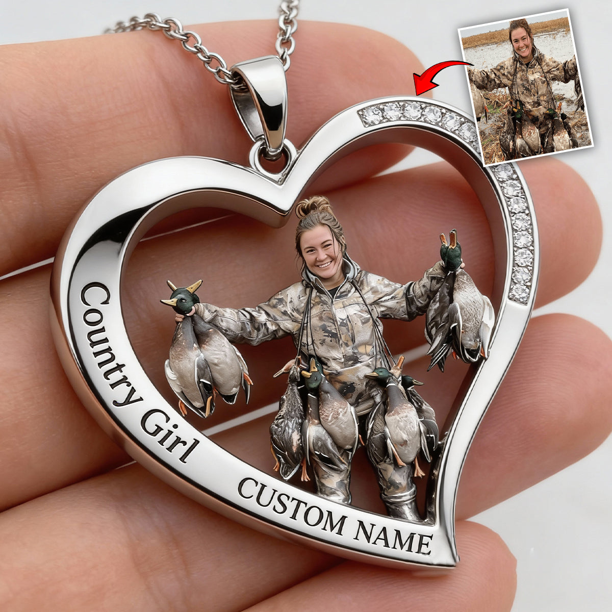 Custom From Any Photo - Personalized Hunting Shaped Metal Pendant Necklace