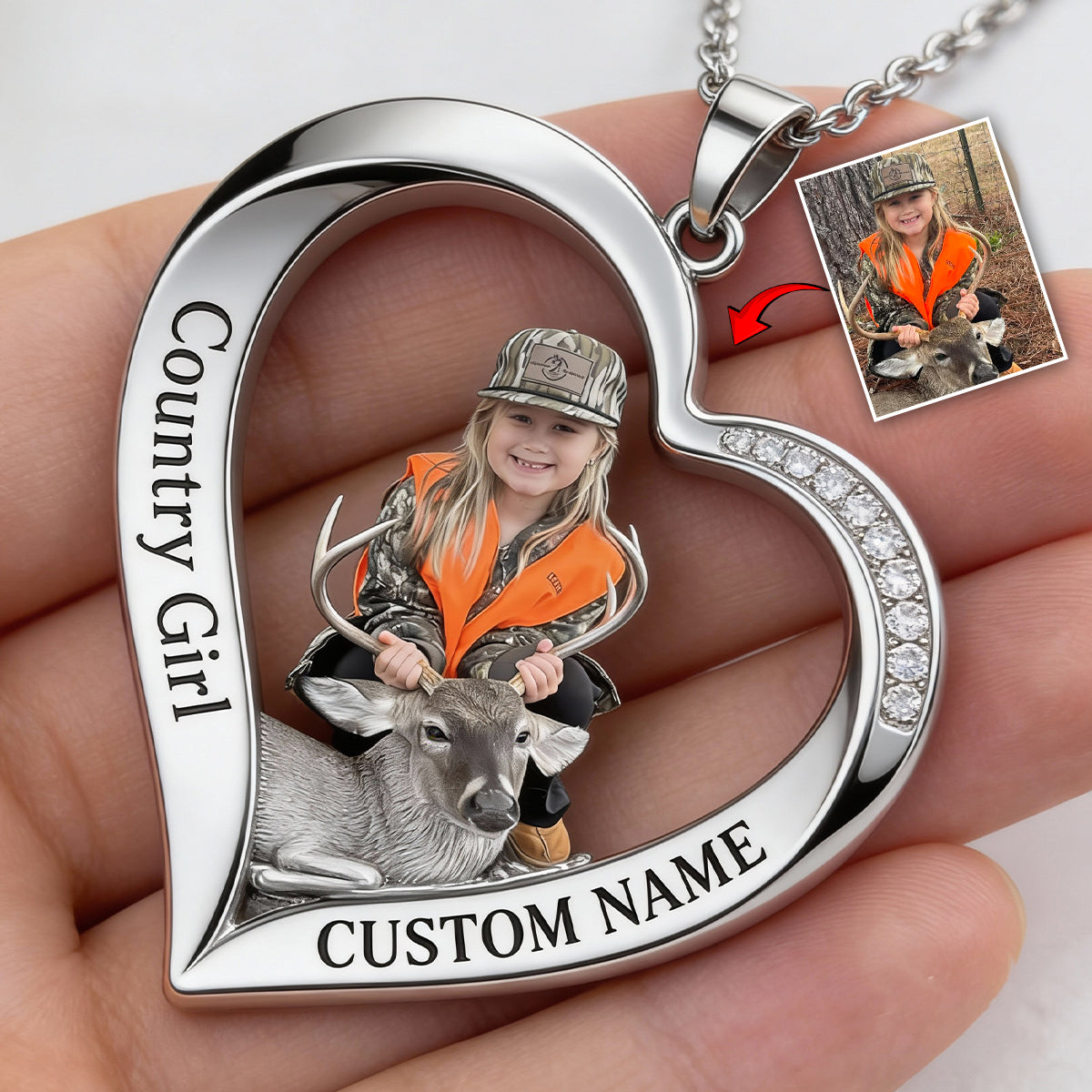 Custom From Any Photo - Personalized Hunting Shaped Metal Pendant Necklace