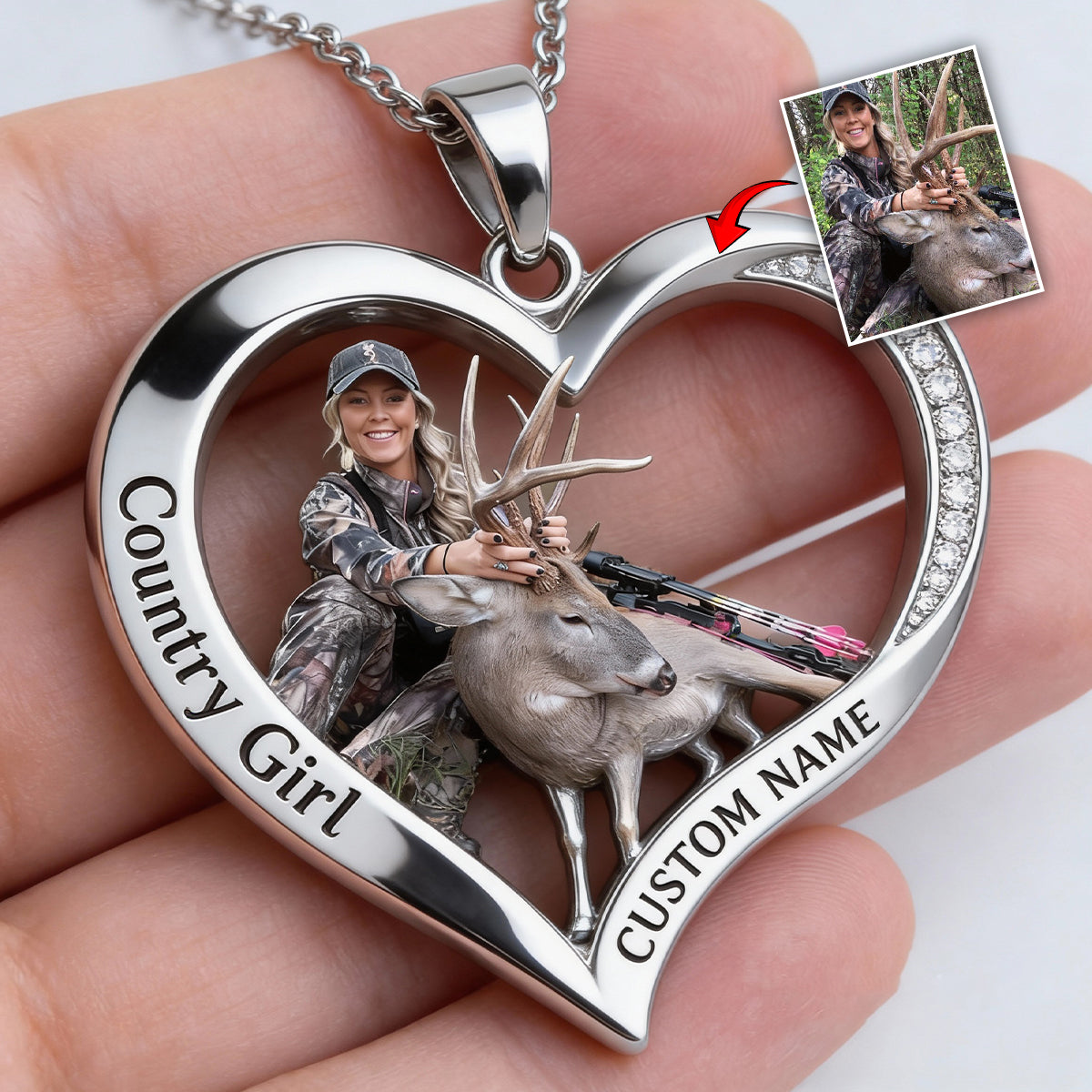Custom From Any Photo - Personalized Hunting Shaped Metal Pendant Necklace